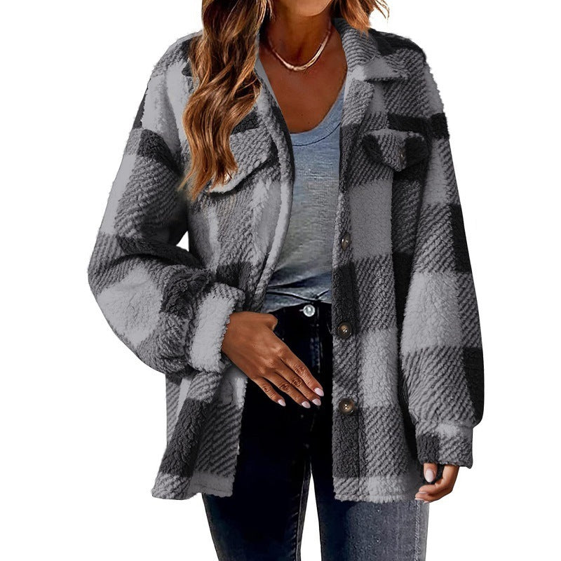 Autumn Checkered Wool Jacket – Single Breasted Style