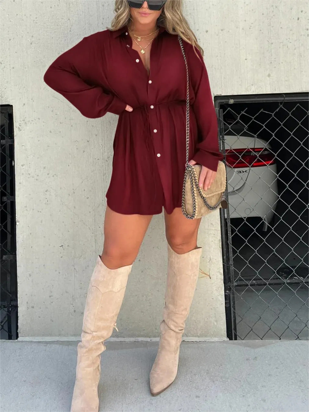 Muse in Motion – Artistic Long Sleeve Shirt Dress Jumpsuit