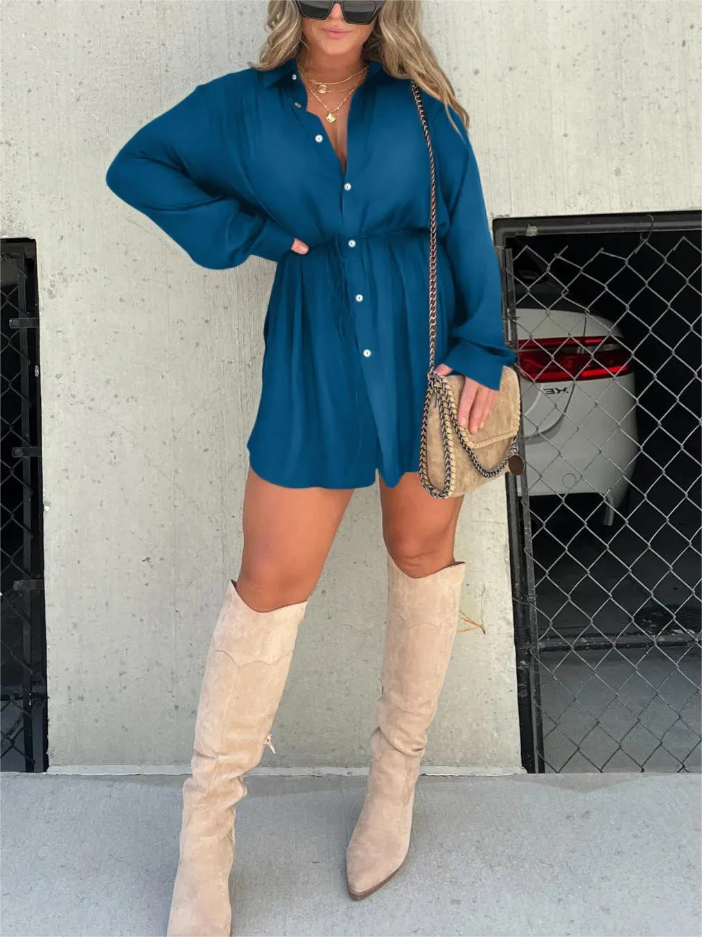 Muse in Motion – Artistic Long Sleeve Shirt Dress Jumpsuit
