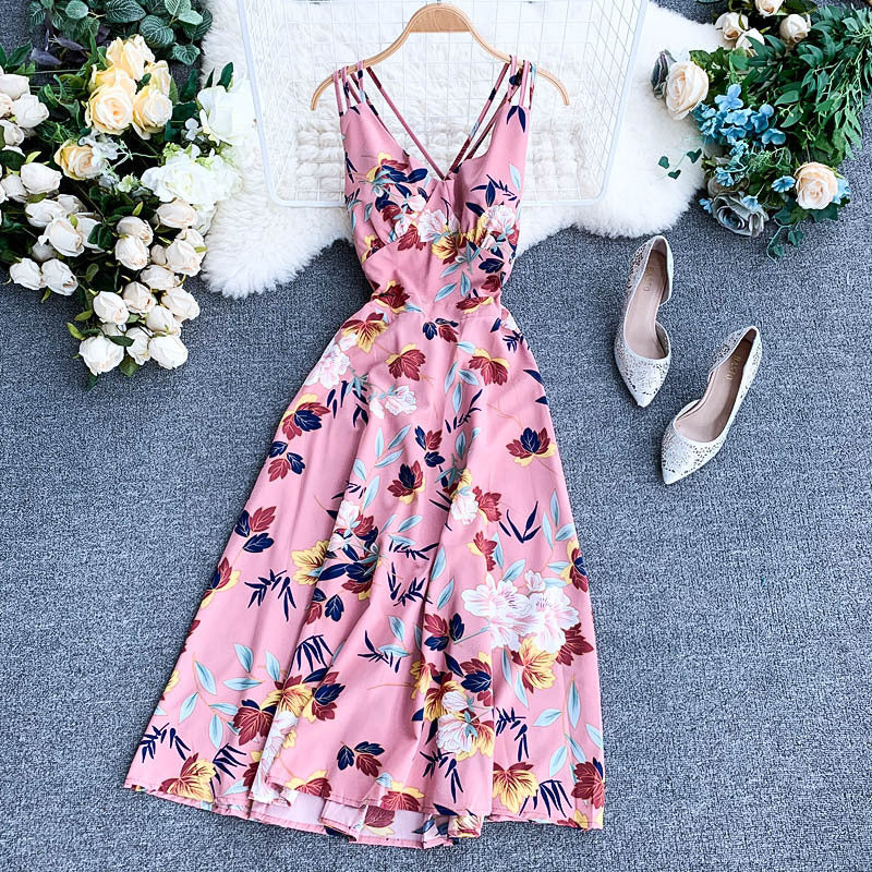 Ladies V-neck chiffon print dress