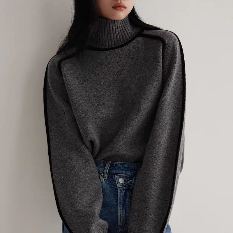 Women’s Cozy Half Turtleneck Knit Pullover – Three-Dimensional Casual Sweater Top for Fall/Winter