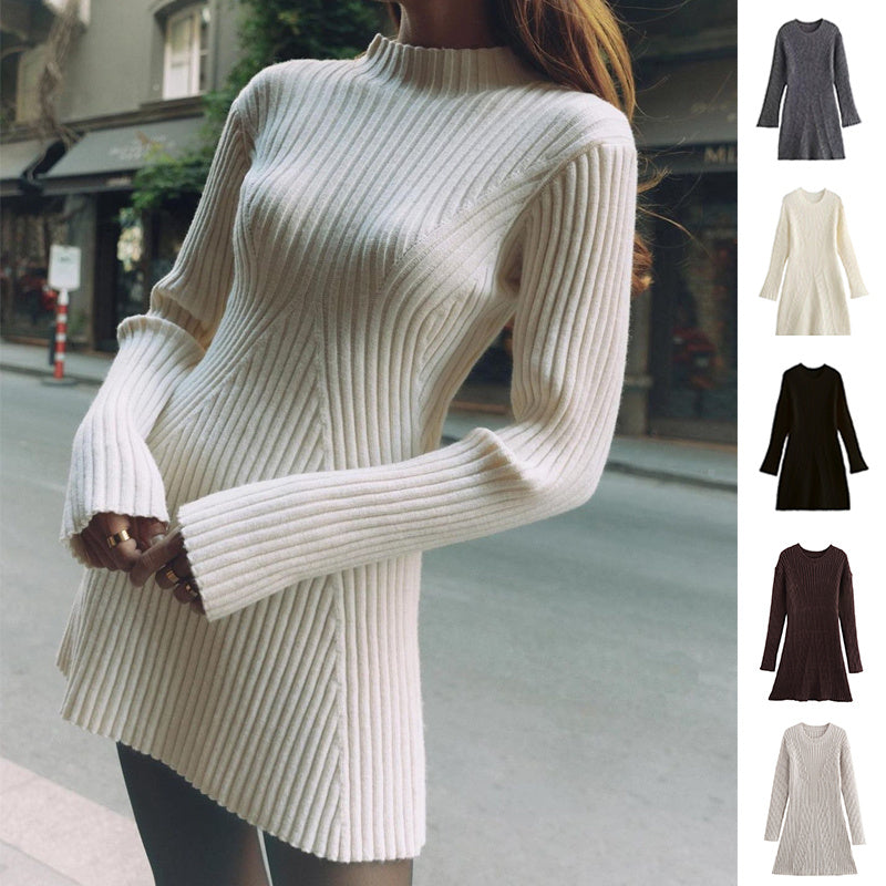 The Modern Contour" – Ribbed Knit A-Line Dress