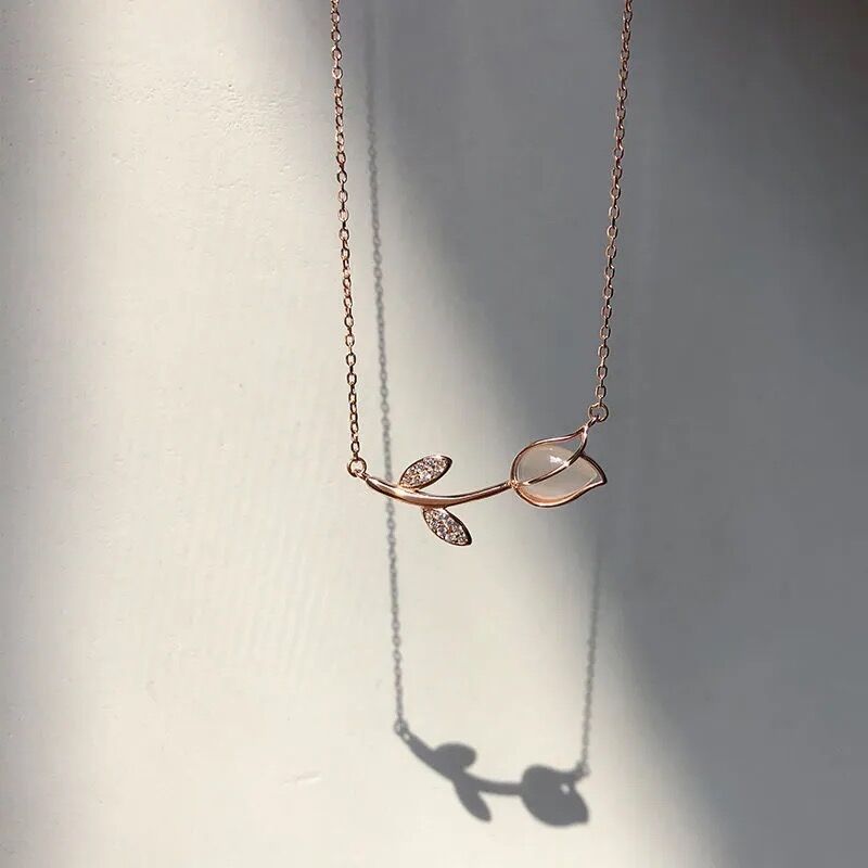 Sterling Silver 925 Tulip Necklace - Simple Rose Flower Pendant, Elegant Minimalist Jewelry Gift