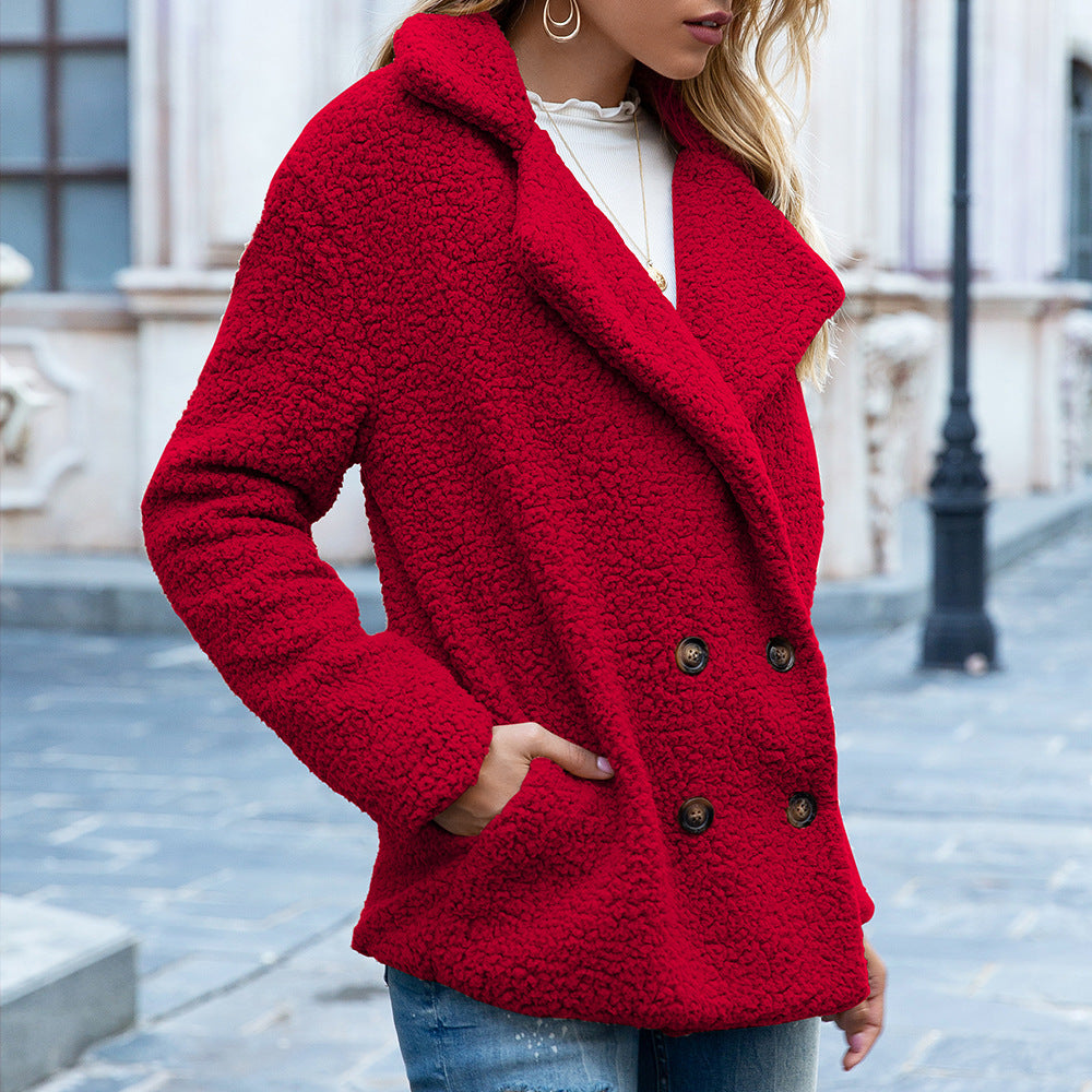 Soft Fleece Winter Coat – Women's Lapel Button Jacket