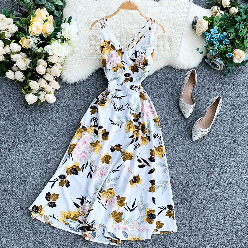 Ladies V-neck chiffon print dress