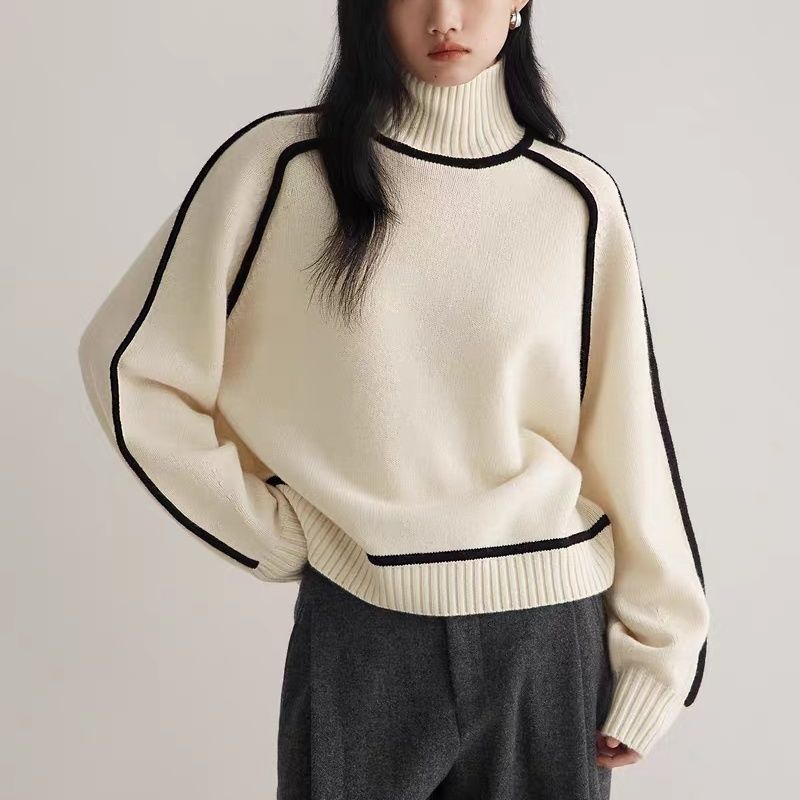 Women’s Cozy Half Turtleneck Knit Pullover – Three-Dimensional Casual Sweater Top for Fall/Winter