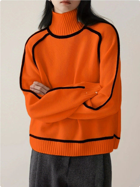 Women’s Cozy Half Turtleneck Knit Pullover – Three-Dimensional Casual Sweater Top for Fall/Winter