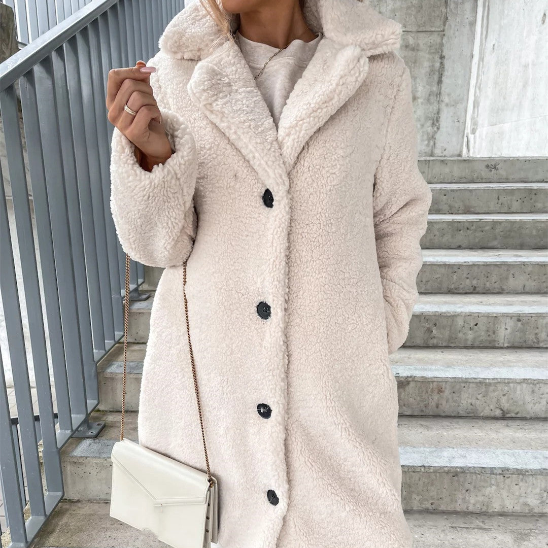 Cozy Lapel Plush Jacket – Women's Winter Warm Top