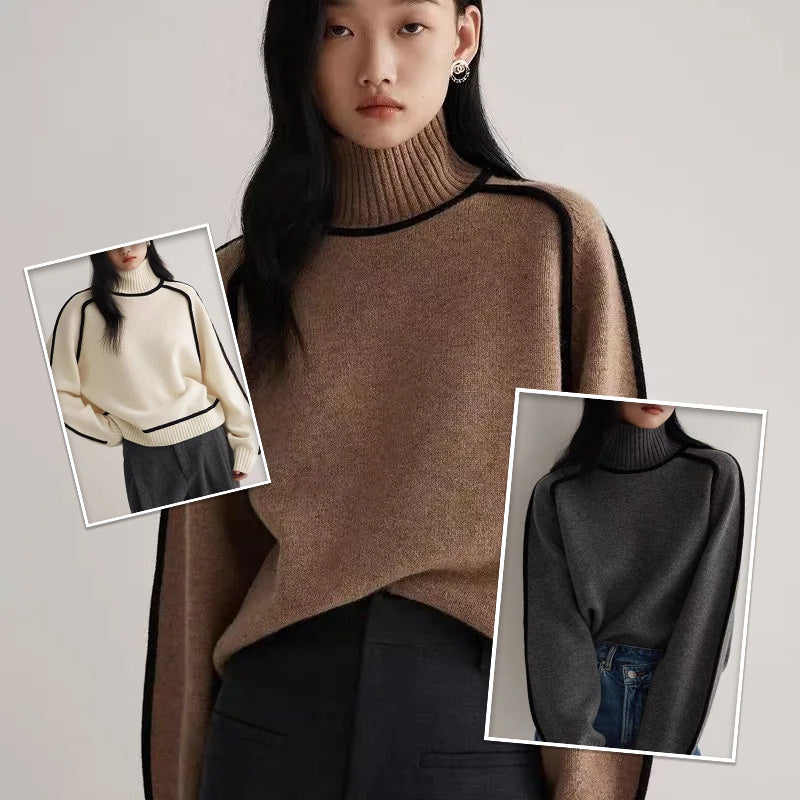 Women’s Cozy Half Turtleneck Knit Pullover – Three-Dimensional Casual Sweater Top for Fall/Winter