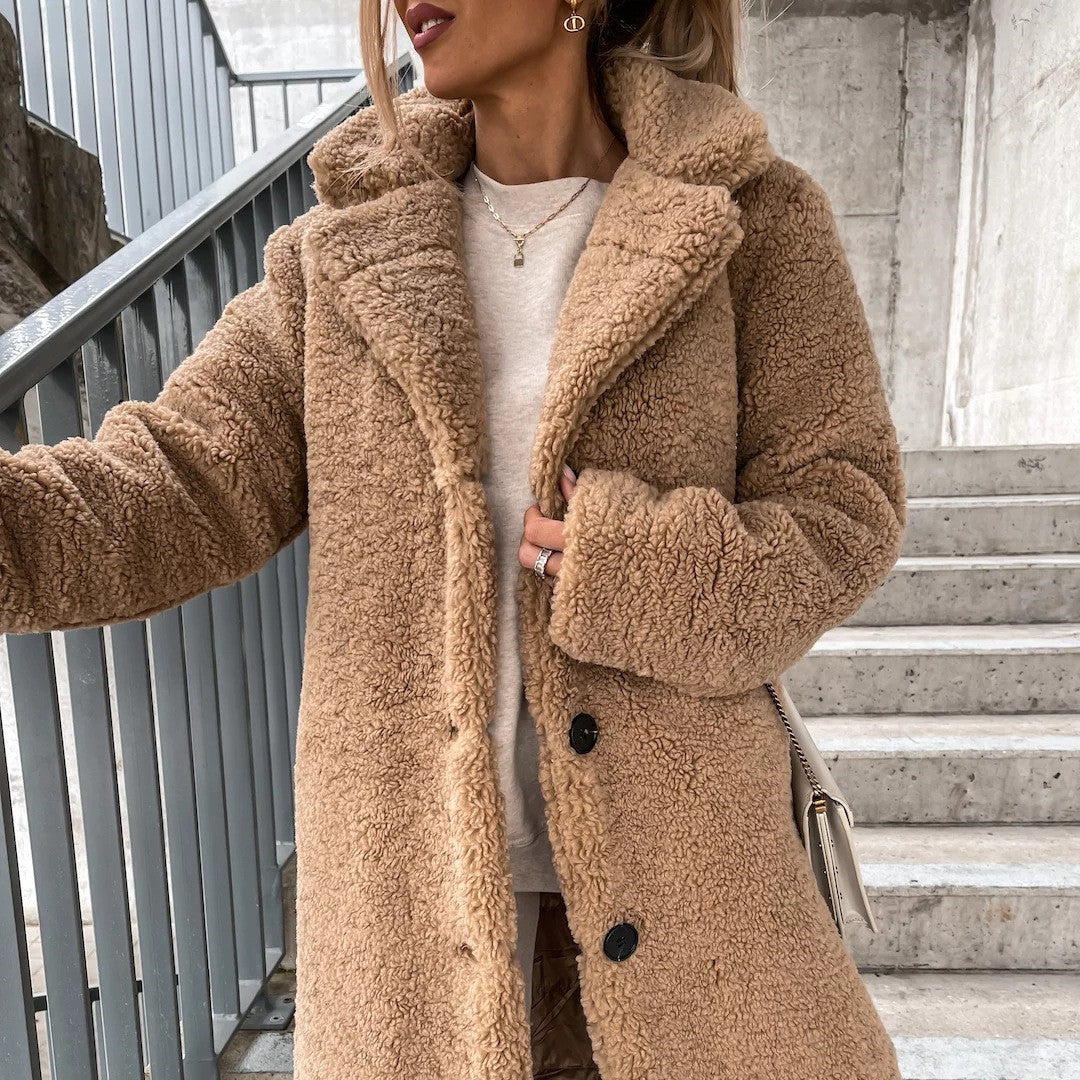 Cozy Lapel Plush Jacket – Women's Winter Warm Top