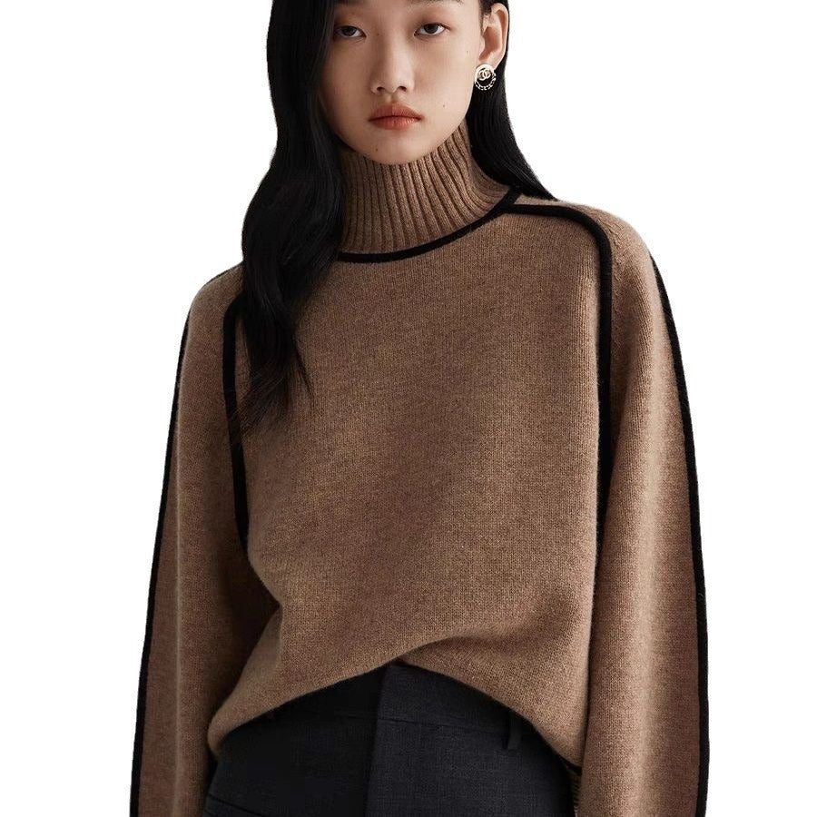 Women’s Cozy Half Turtleneck Knit Pullover – Three-Dimensional Casual Sweater Top for Fall/Winter