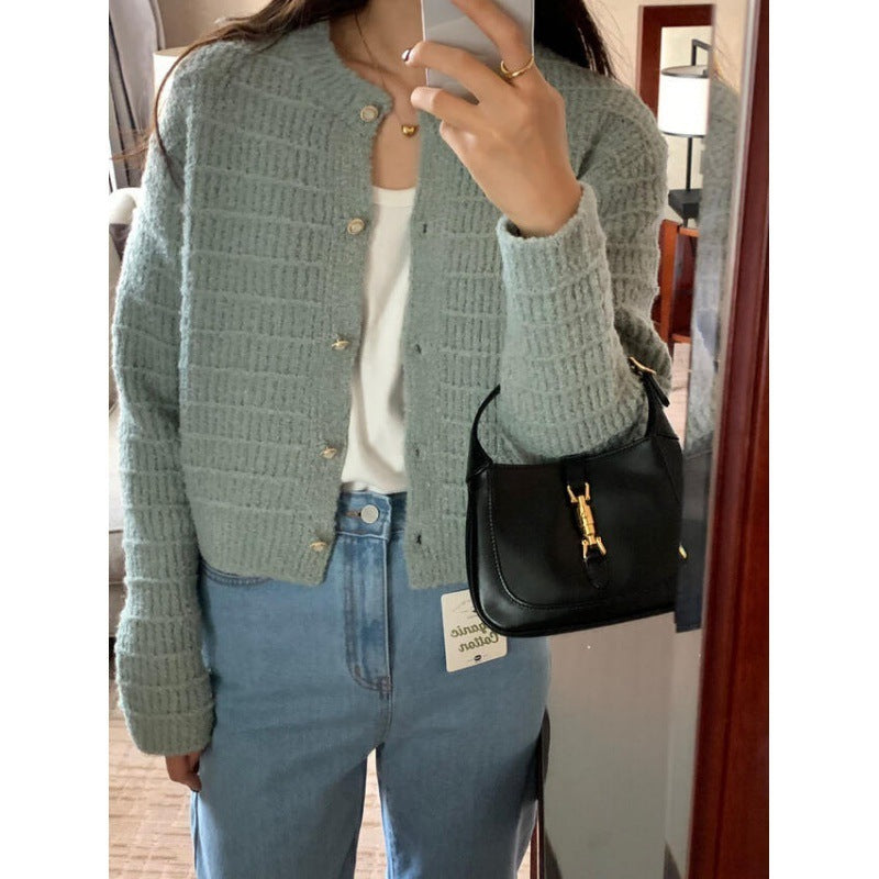 Soft Weave – Textured Knit Short Sweater with Long Sleeves