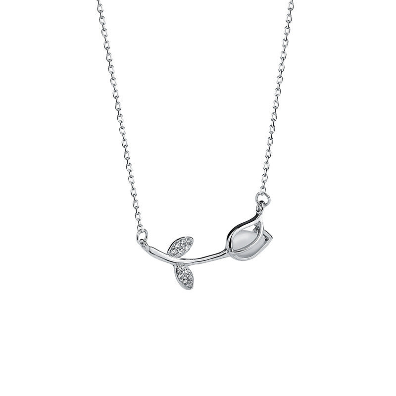Sterling Silver 925 Tulip Necklace - Simple Rose Flower Pendant, Elegant Minimalist Jewelry Gift
