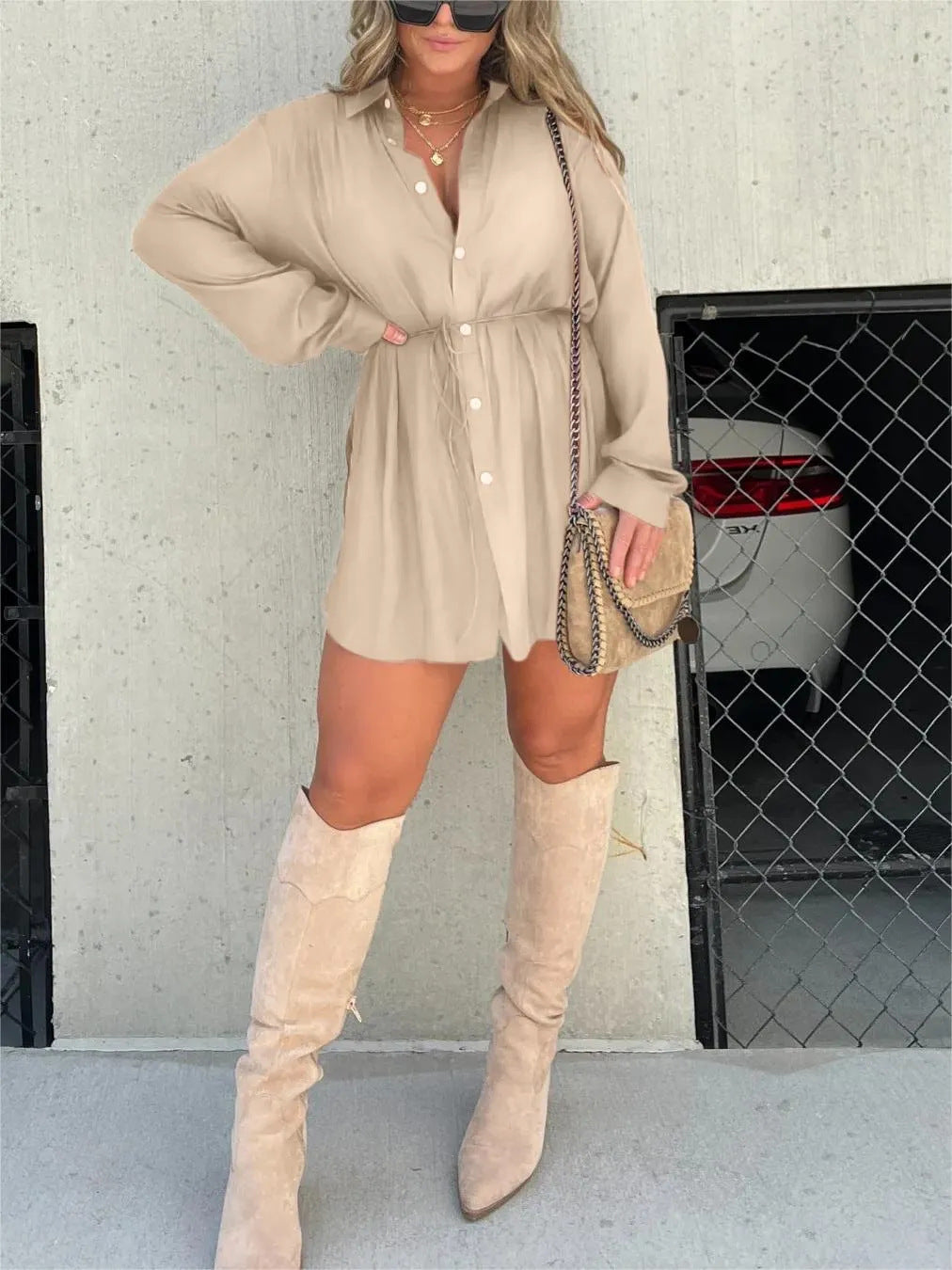 Muse in Motion – Artistic Long Sleeve Shirt Dress Jumpsuit