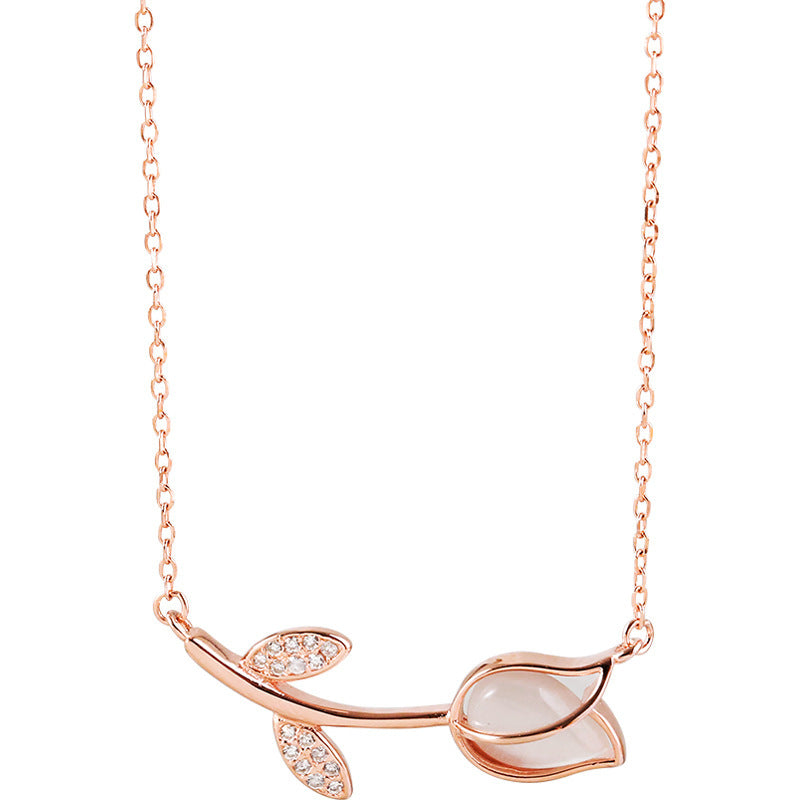 Sterling Silver 925 Tulip Necklace - Simple Rose Flower Pendant, Elegant Minimalist Jewelry Gift