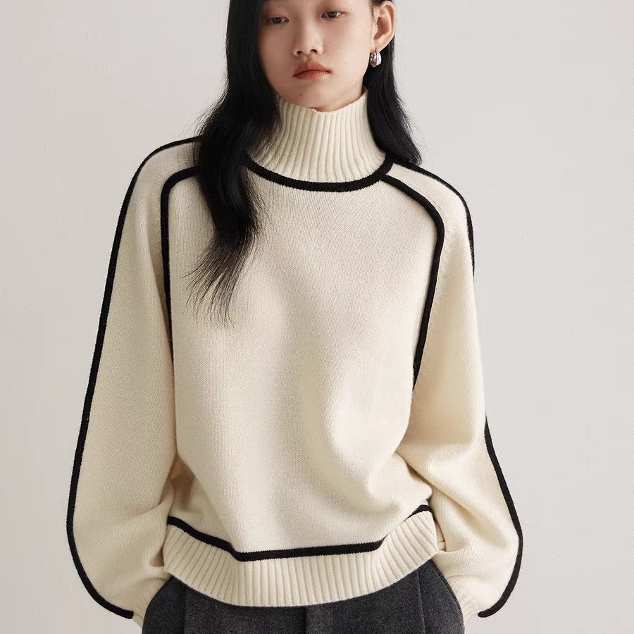 Women’s Cozy Half Turtleneck Knit Pullover – Three-Dimensional Casual Sweater Top for Fall/Winter