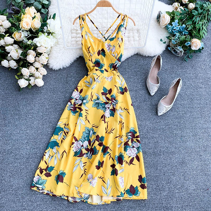Ladies V-neck chiffon print dress