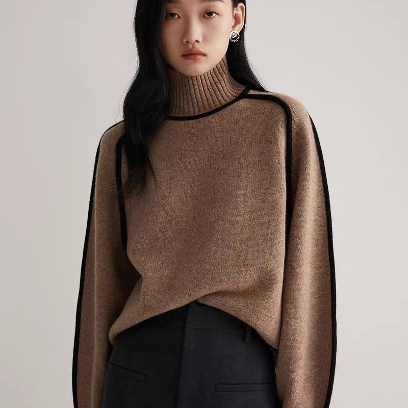 Women’s Cozy Half Turtleneck Knit Pullover – Three-Dimensional Casual Sweater Top for Fall/Winter