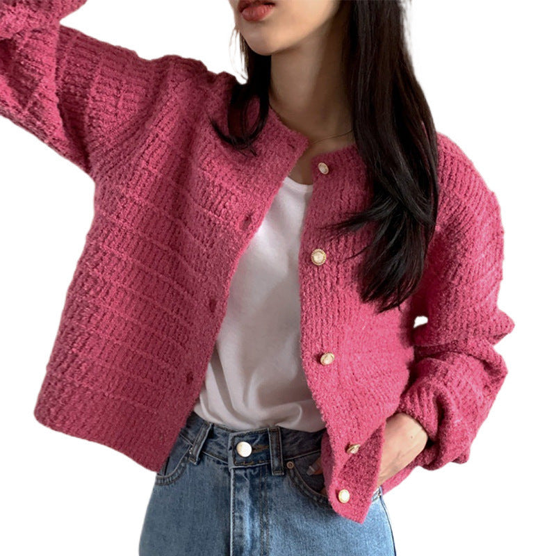 Soft Weave – Textured Knit Short Sweater with Long Sleeves