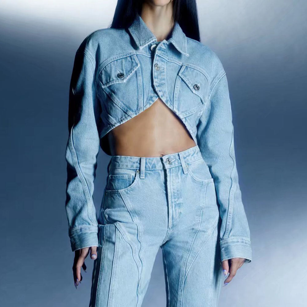 Fashion Short Jacket Straight Jeans For Women's
