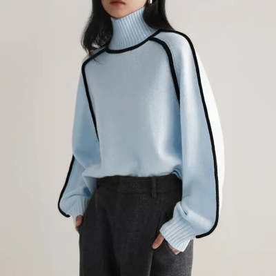 Women’s Cozy Half Turtleneck Knit Pullover – Three-Dimensional Casual Sweater Top for Fall/Winter