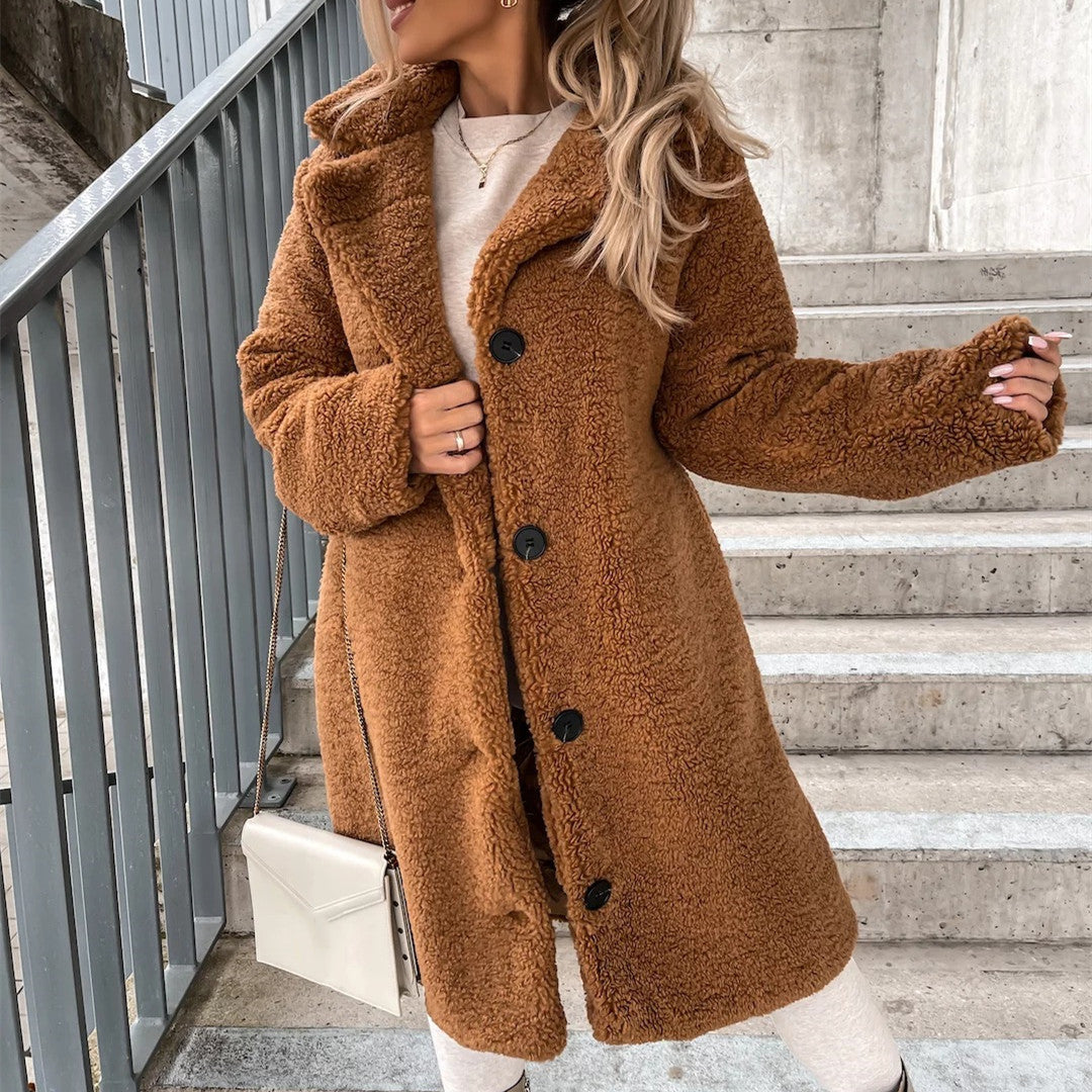 Cozy Lapel Plush Jacket – Women's Winter Warm Top