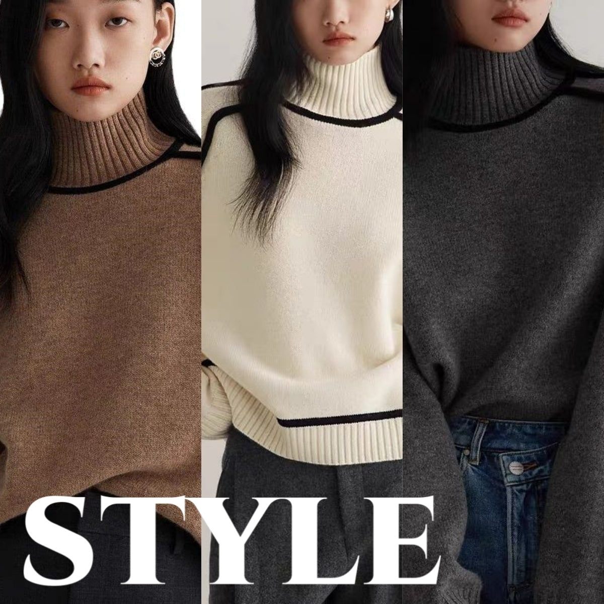 Women’s Cozy Half Turtleneck Knit Pullover – Three-Dimensional Casual Sweater Top for Fall/Winter