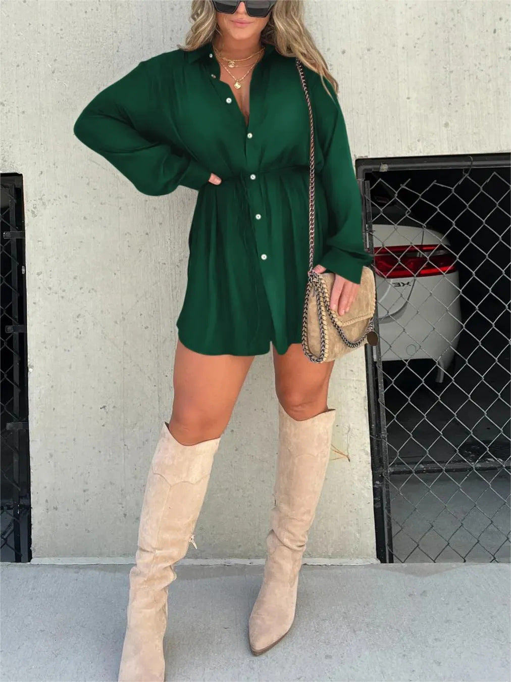 Muse in Motion – Artistic Long Sleeve Shirt Dress Jumpsuit