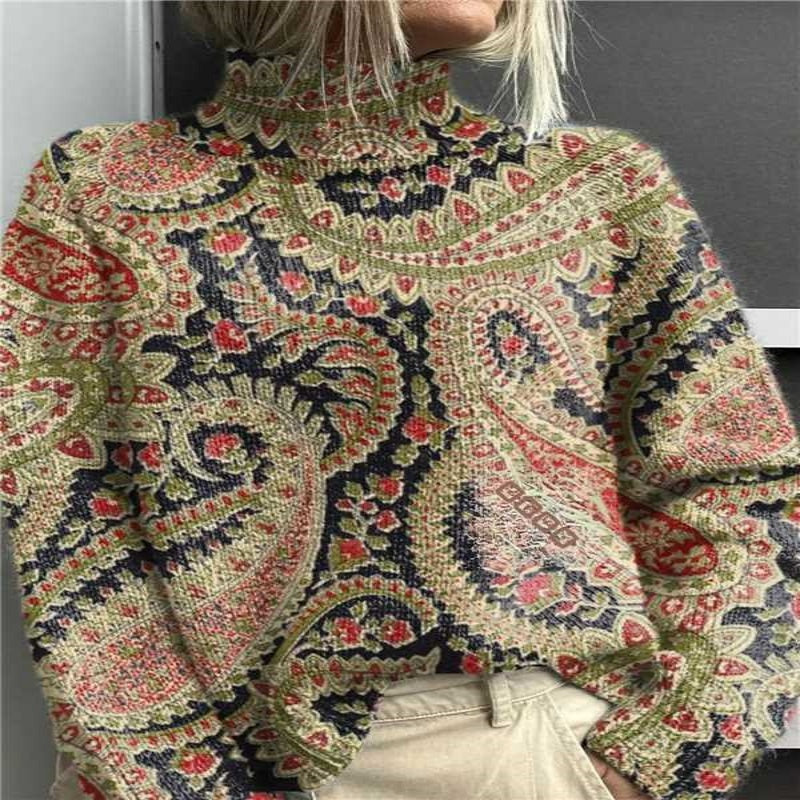 Women's Festive Turtleneck Sweater - Cozy Christmas Print Pullover