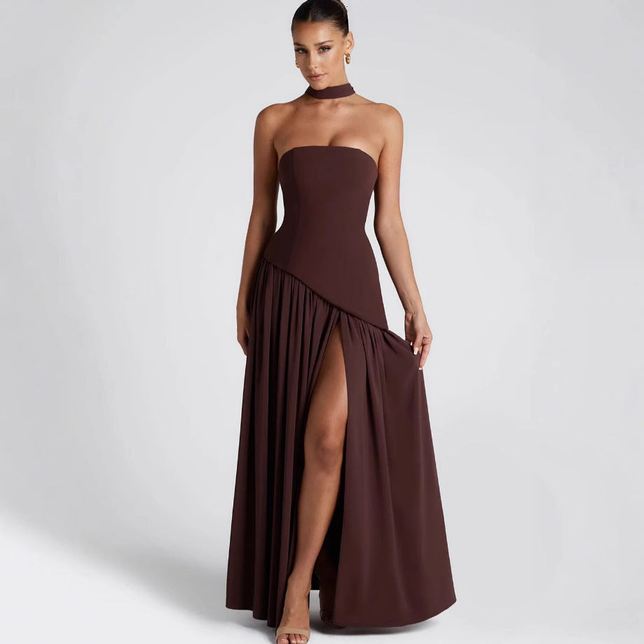 Women Irregular Tube Top Tied Dress