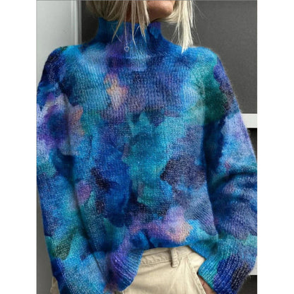 Women's Festive Turtleneck Sweater - Cozy Christmas Print Pullover