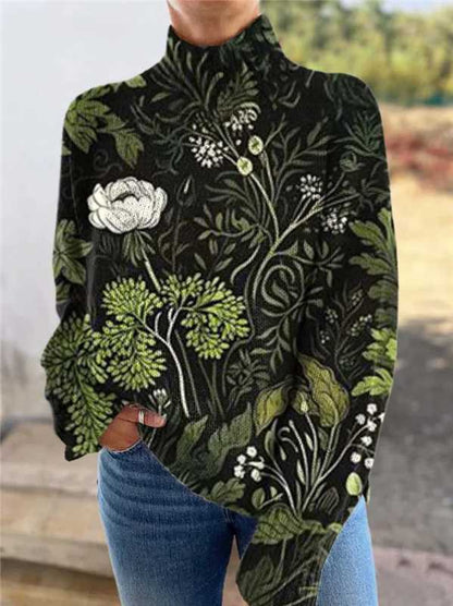 Women's Festive Turtleneck Sweater - Cozy Christmas Print Pullover