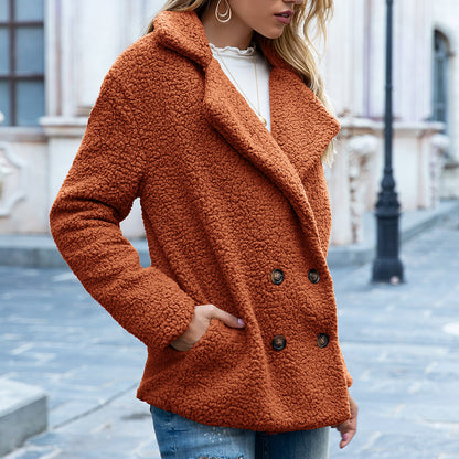 Soft Fleece Winter Coat – Women's Lapel Button Jacket