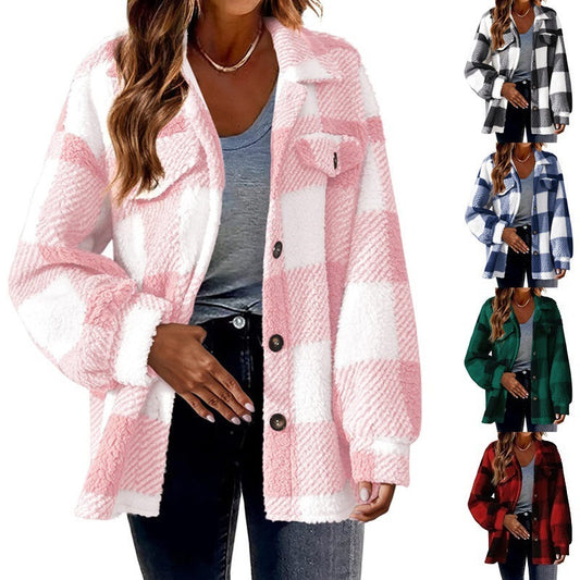 Autumn Checkered Wool Jacket – Single Breasted Style