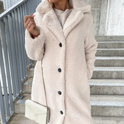 Cozy Lapel Plush Jacket – Women's Winter Warm Top