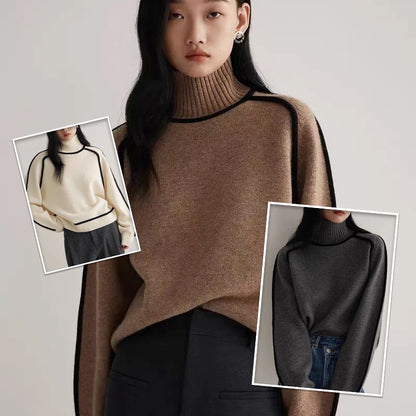 Women’s Cozy Half Turtleneck Knit Pullover – Three-Dimensional Casual Sweater Top for Fall/Winter