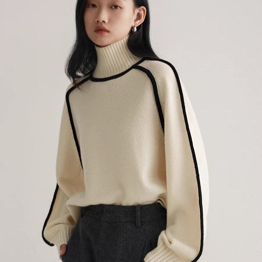 Women’s Cozy Half Turtleneck Knit Pullover – Three-Dimensional Casual Sweater Top for Fall/Winter