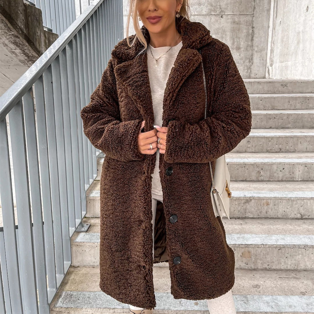 Cozy Lapel Plush Jacket – Women's Winter Warm Top