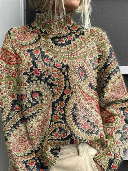 Women's Festive Turtleneck Sweater - Cozy Christmas Print Pullover