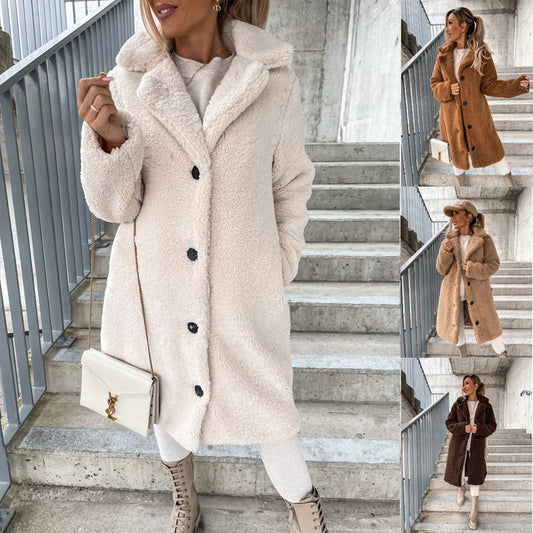 Cozy Lapel Plush Jacket – Women's Winter Warm Top