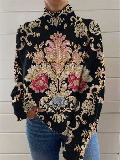 Women's Festive Turtleneck Sweater - Cozy Christmas Print Pullover
