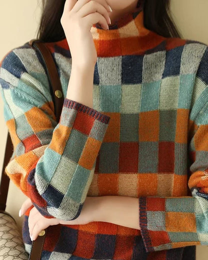 Women's Festive Turtleneck Sweater - Cozy Christmas Print Pullover
