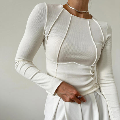 Slim Fit Long Sleeve Knitted Top – Solid Color, Split Thread Design