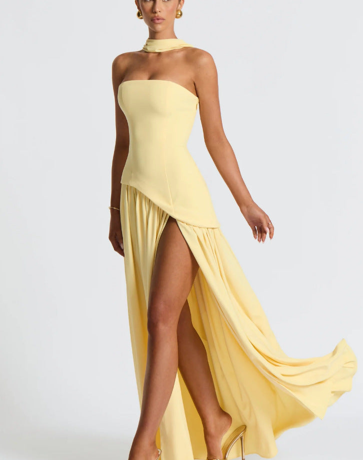 Women Irregular Tube Top Tied Dress