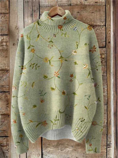 Women's Festive Turtleneck Sweater - Cozy Christmas Print Pullover
