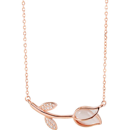 Sterling Silver 925 Tulip Necklace - Simple Rose Flower Pendant, Elegant Minimalist Jewelry Gift