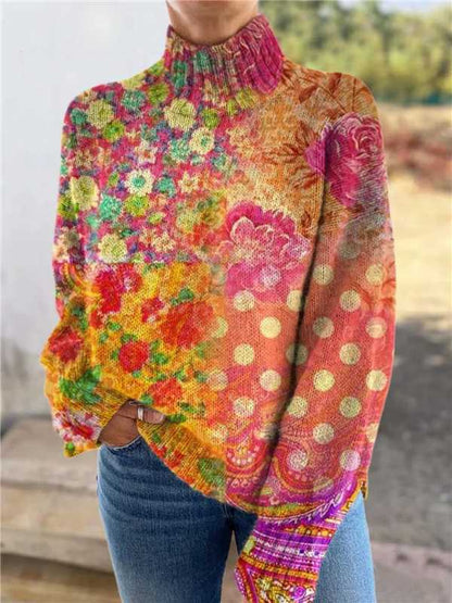 Women's Festive Turtleneck Sweater - Cozy Christmas Print Pullover
