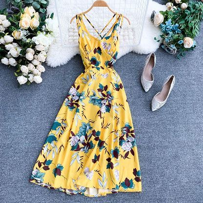 Ladies V-neck chiffon print dress