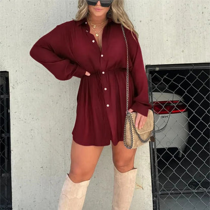 Muse in Motion – Artistic Long Sleeve Shirt Dress Jumpsuit