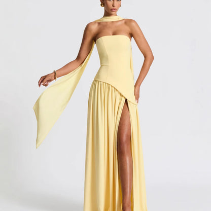 Women Irregular Tube Top Tied Dress
